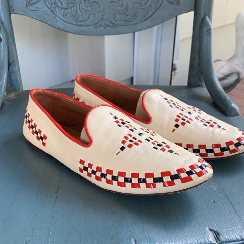 Tory Burch VTG 90s Eleanor Logo leather upper & lining Cream Loafer Shoe Marked